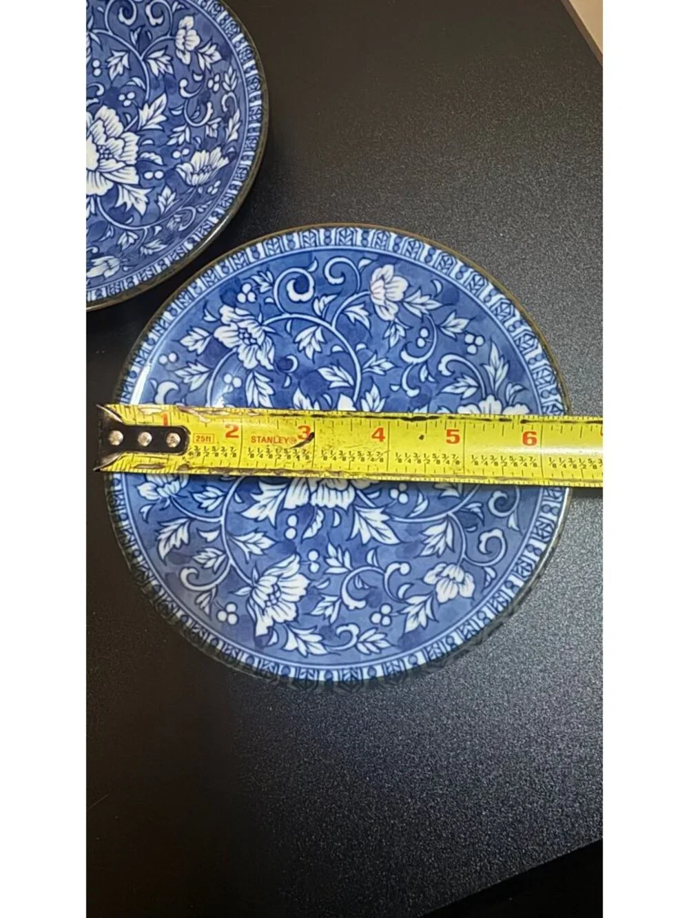 Vintage Japanese porcelain set of 4 plates, blue and white floral